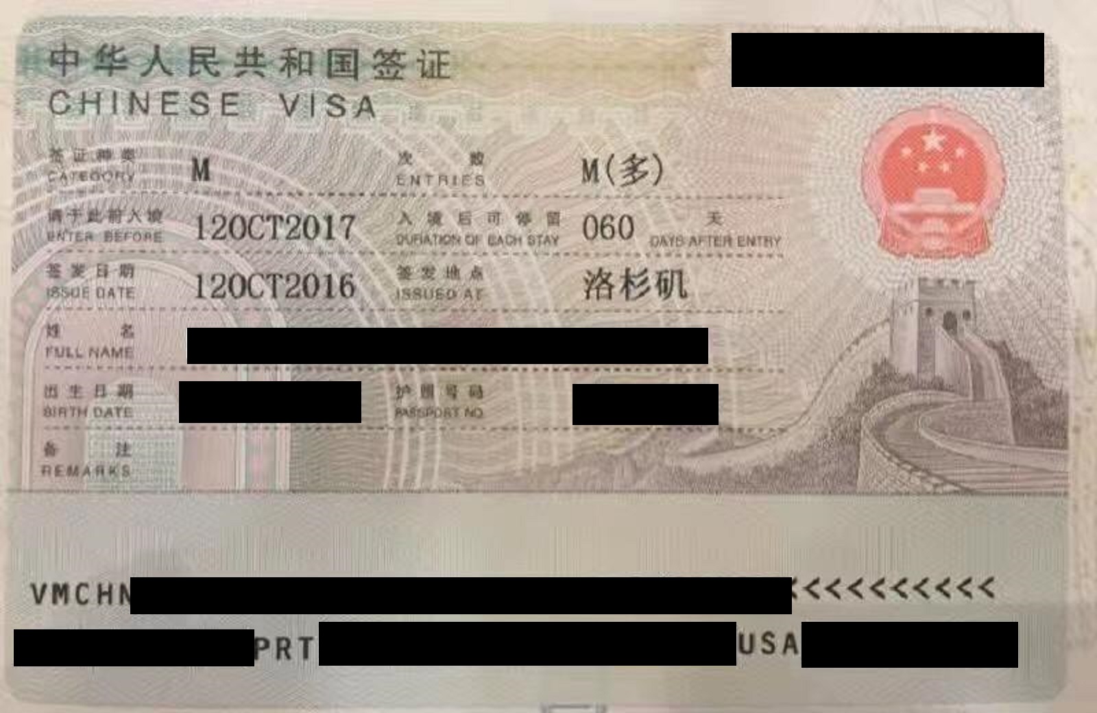 China business visa M 